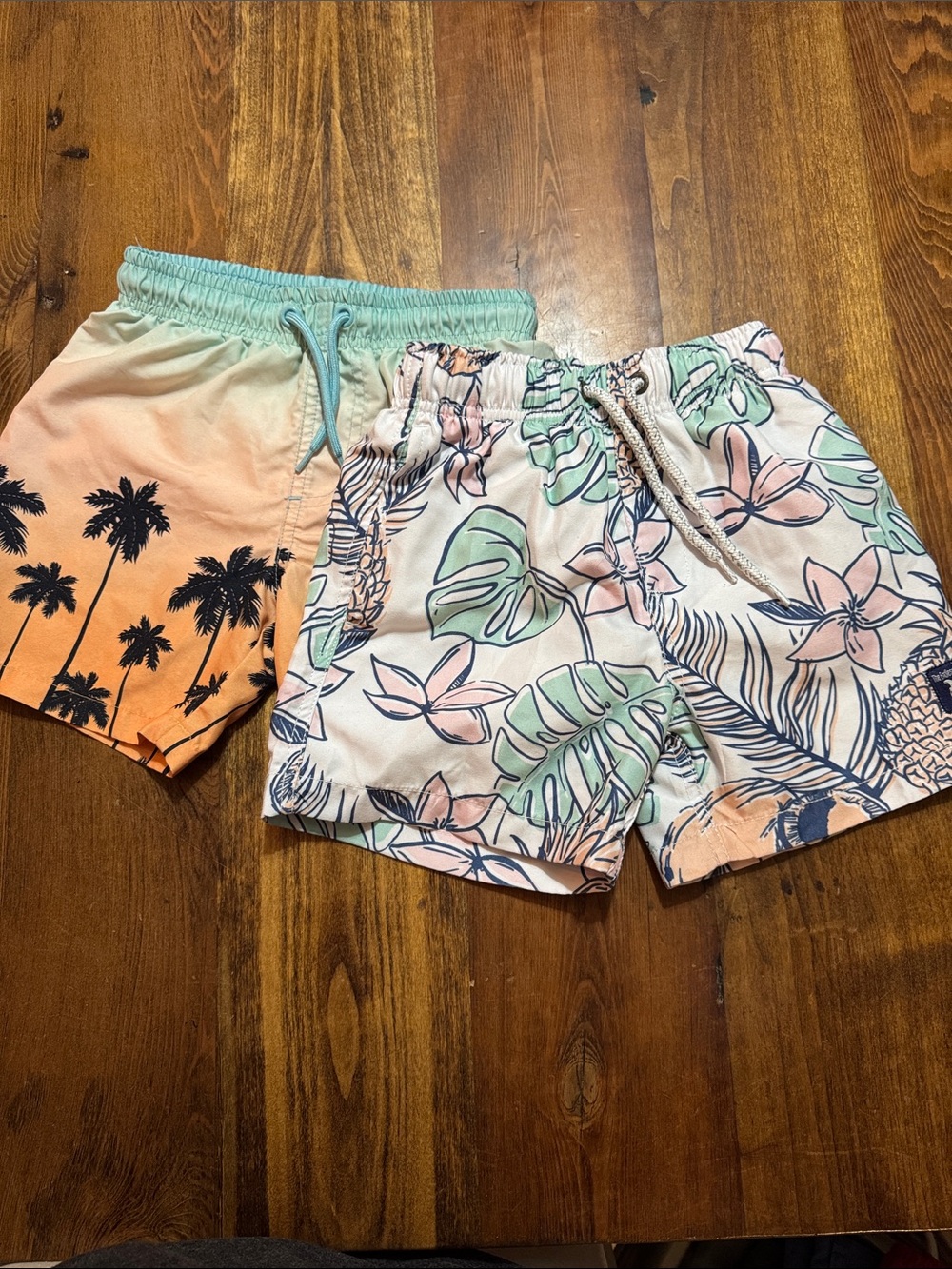 Lot of 2 - Boys Tropical Floral Swim Shorts - Peach & Mint